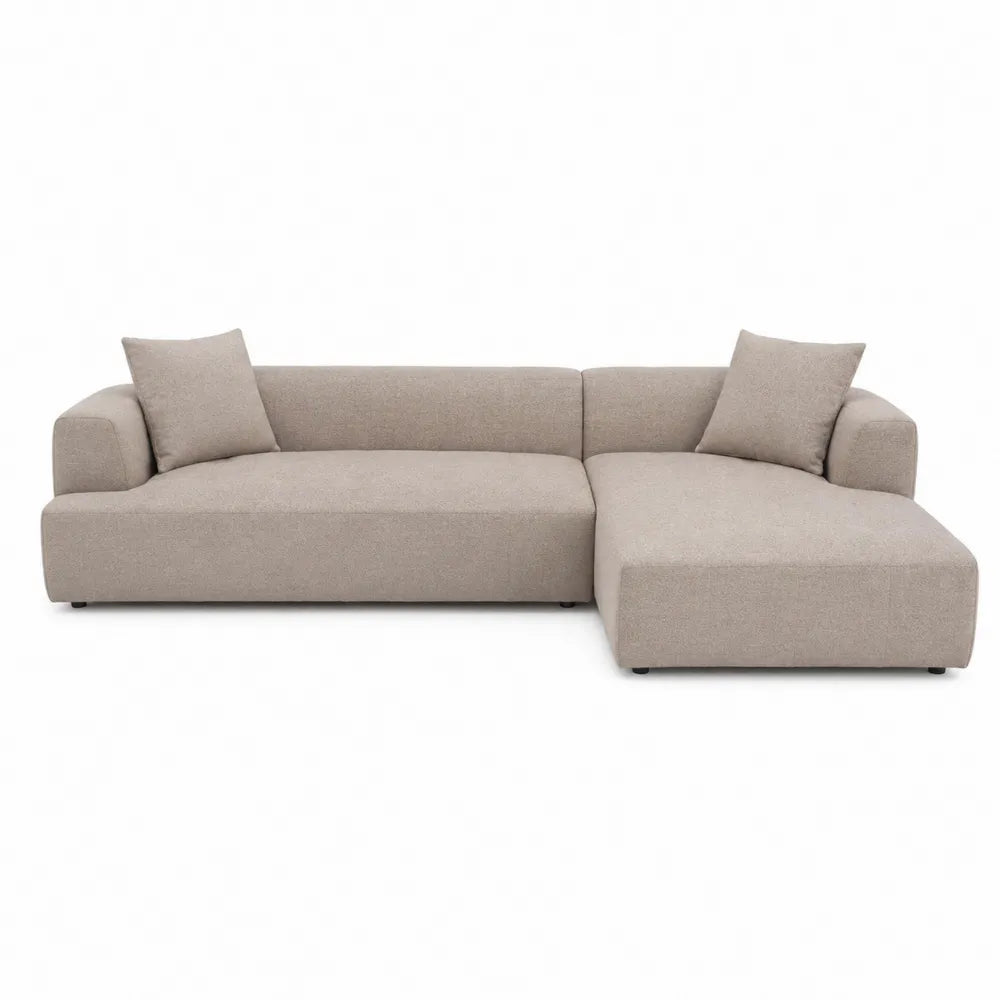 Canapé d’angle modulable 3 places L 260 x P 160 x H 75 cm tissu polyester beige structure bois avec méridienne réversible
