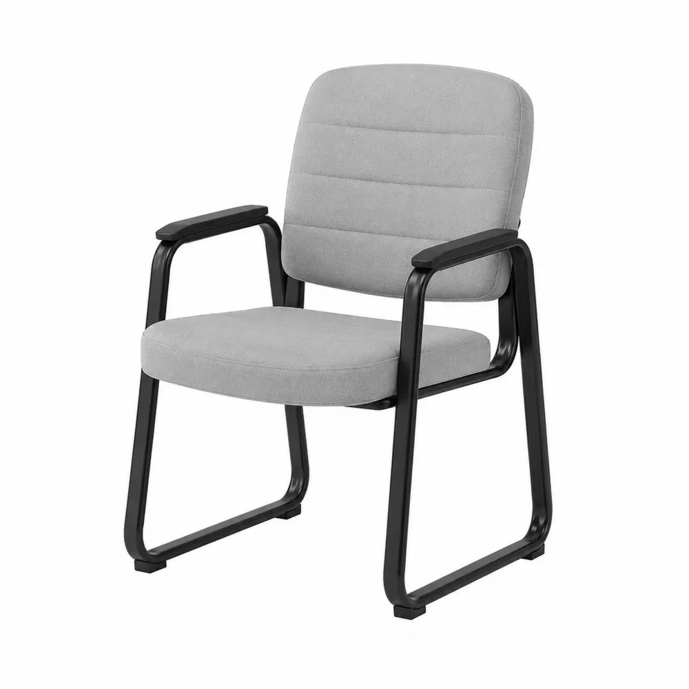 Chaise visiteur de bureau 60 x 62 x 88 cm en acier thermolaqué noir et tissu polyester gris clair avec accoudoirs