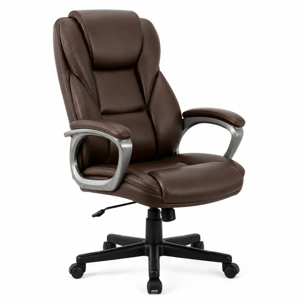 Fauteuil de bureau pivotant 68 x 72 x 118-128 cm en revêtement PU marron avec accoudoirs et base à roulettes