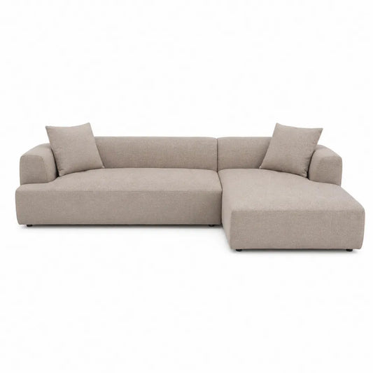 Canapé d’angle modulable 3 places L 260 x P 160 x H 75 cm tissu polyester beige structure bois avec méridienne réversible