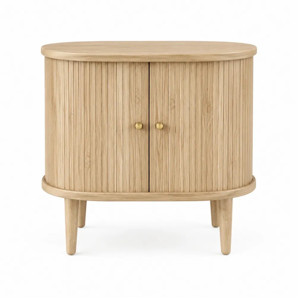 Meuble de rangement 80 x 40 x 75 cm en MDF placage chêne clair avec 2 portes et pieds en bois massif