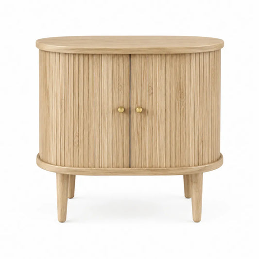 Meuble de rangement 80 x 40 x 75 cm en MDF placage chêne clair avec 2 portes et pieds en bois massif